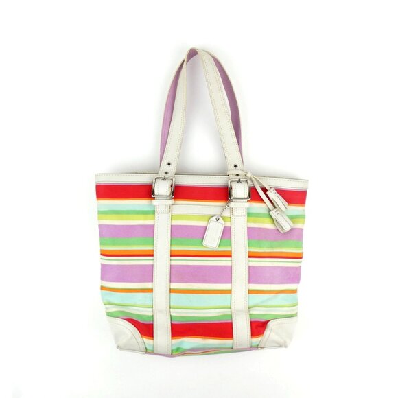 Coach Hampton Multicolor Striped Tote Bag F10705 - Picture 1 of 16